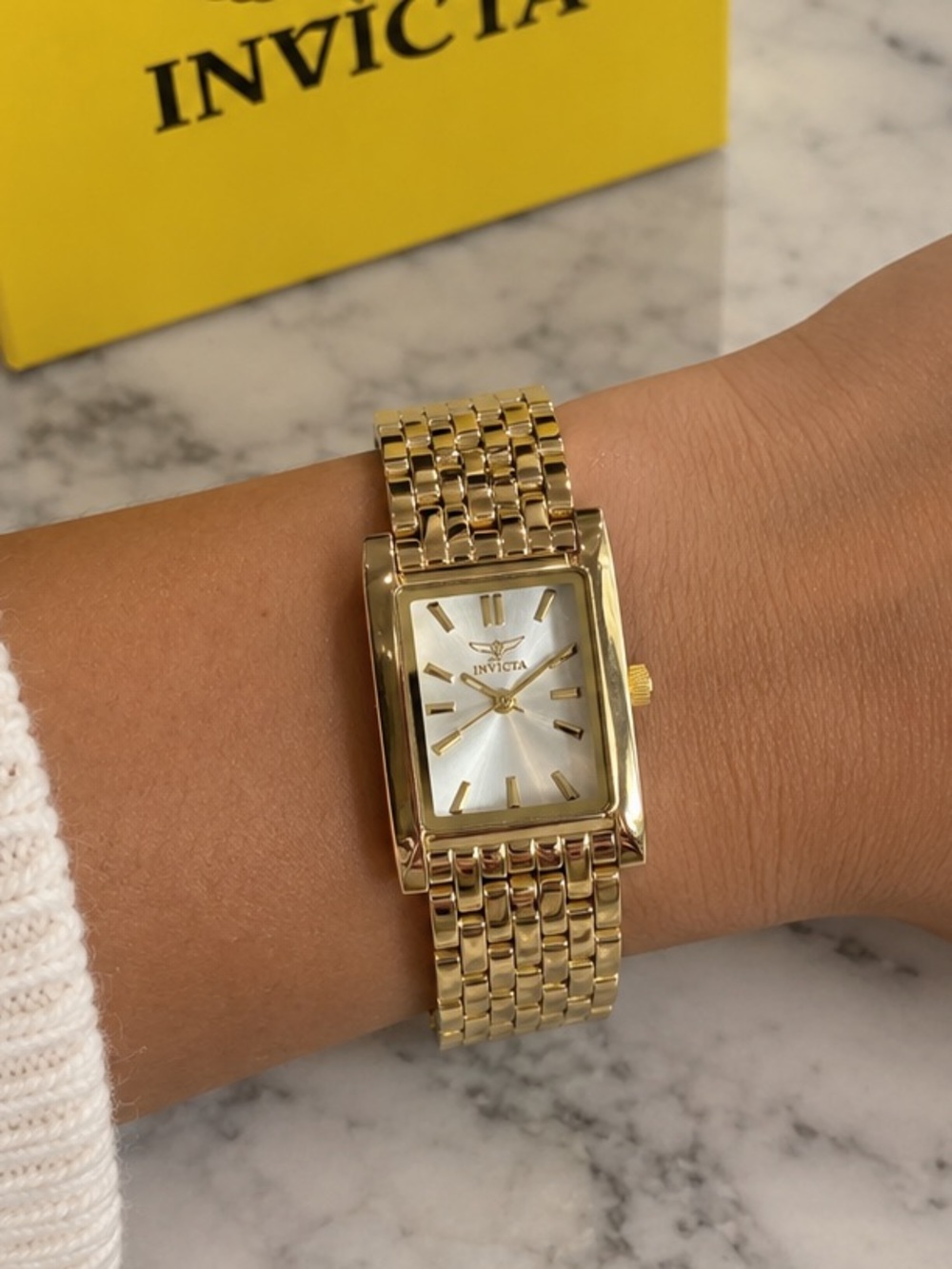 Invicta Women’s Gold-Tone Rectangular Bracelet Watch with Silver Dial - 69891.